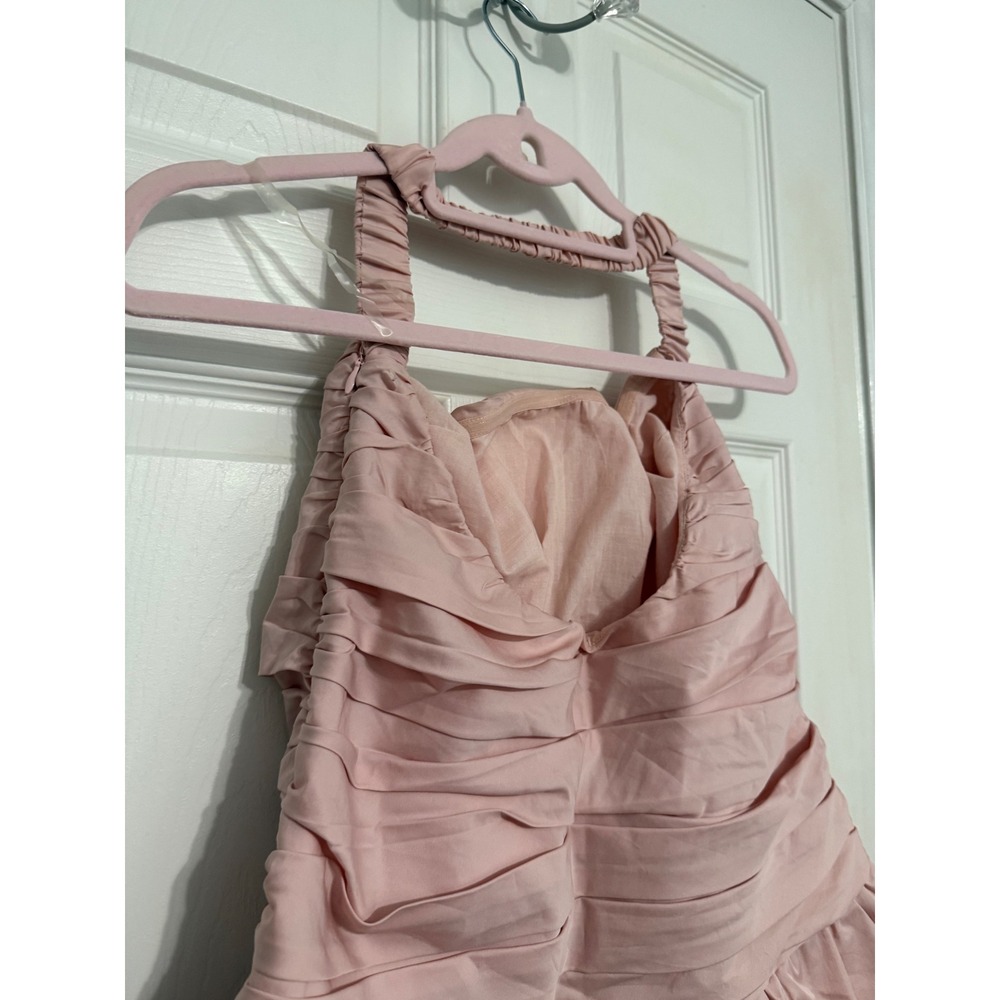 Meshki Pink Ruched Bubble Hem Mini Dress Halter Neckline Large Coquette Romanic - Picture 4 of 8